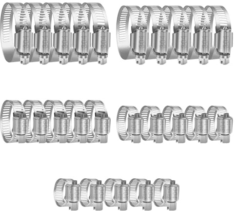 Jubilee Clips Assorted, Adjustable 6-51 mm Jubilee Clips, 25 Pcs Hose Clip,304 Stainless, for Fixing Hose Connections to Domestic Water Pipes, Gas Pipes and Washing Machine,Garden Hose
