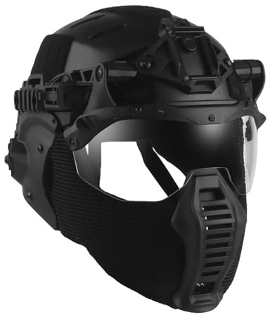 Set Completo di Casco Militare Airsoft Bump, Maschera Tattica Integrale in Rete D'acciaio, Costume da Cosplay di Halloween per Uomo, per Attrezzatura da Paintball Airsoft CQB All'aperto(BK)