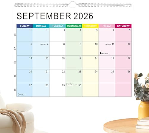 Calendario mensile 2026 – 30 x 21 cm, calendario da parete, calendario da scrivania, layout giornaliero settimanale, pianificazione familiare, pianificazione accademica, festività segnate | Design in