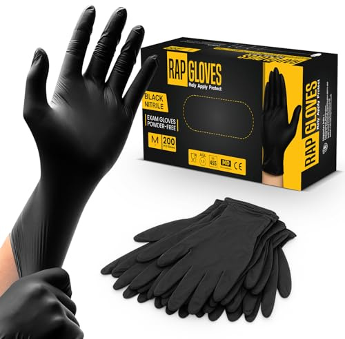 200x Black Nitrile Disposable Gloves - Medium Nitrile Gloves – Food‑Safe Professional Handling Nitrile Gloves for Cleaning Hygiene Gloves for Daily Use.
