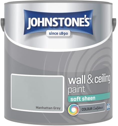 Manhattan Grey Johnstone’s Wall & Ceiling Soft Sheen Paint 2.5L – Subtle Sheen Finish, Durable & Washable, Quick Dry, Low Odour Interior Paint for Walls & Ceilings
