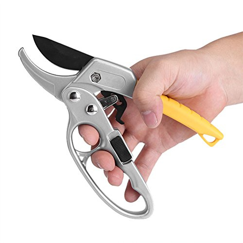 Sécateur à cliquet, tondeuse de jardin tranchante en acier au carbone, sécateur à main ergonomique antidérapant avec conception à ressort, ciseaux de jardin permettant