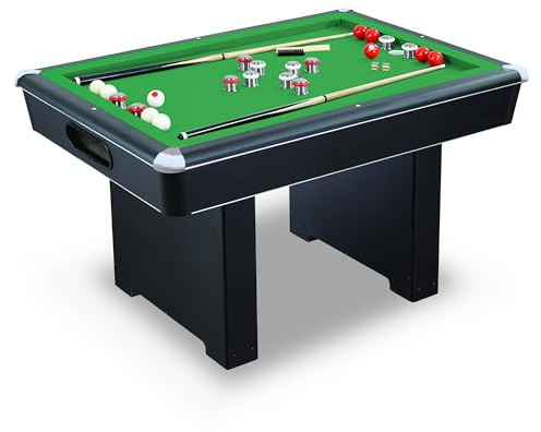 Hathaway Renegade II 54-in Bumper Pool Table for Game Room – Genuine Slate Play Bed & Carpeted Ball Return System – Includes Cues, Balls, Brush & Chalk – Green Felt with Black Finish