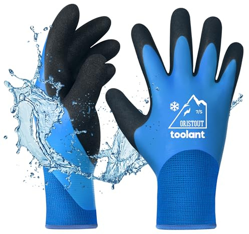 Thermal Work Gloves for Cold Weather, Waterproof Winter Gloves, Touchscreen, Super Grip, for Gardening, Fishing, Car Washing, Working in Freezer, Blue, Small