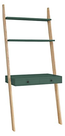 RAGABA Leno Étagère de bureau, en bois FSC, 79 x 183 cm, à deux tiroirs avec mécanisme de fermeture amortie, vert bouteille