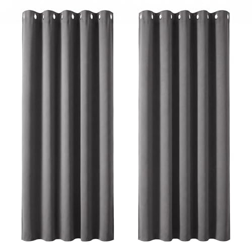 Deconovo Blackout Curtains Bedroom Super Soft Thermal Insulated Curtains Blackout Eyelet Blackout Curtains for Living Room 66 x 84 Inch Light Grey 2 Panels