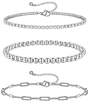 Silver Plated Chain Bracelets for Women, Adjustable Fashion Jewelry Set, Holiday Gifts