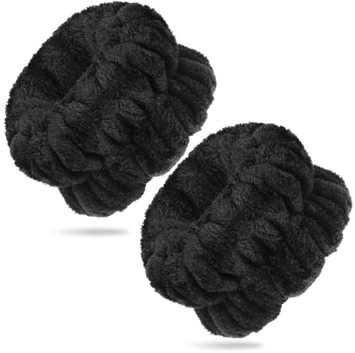 Muñequeras de Spa de Lavar Cara Banda de Lavado de Muñeca Muñequera de Toalla Absorbente Diadema de Maquillaje Elástica para Mujer Proteger Piel Evitar Líquido se Derrame por Brazo (Negro)