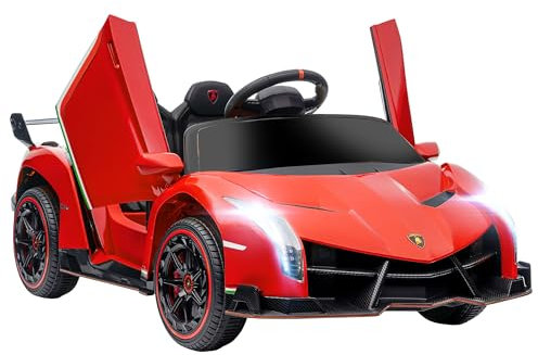 HOMCOM Voiture électrique Licence Lamborghini Veneno 12V pour Enfants avec Portes Papillon, Batterie Amovible, télécommande, Musique, klaxon, Suspension, pour 3-6 Ans, Rouge