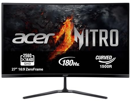 acer Nitro ED270U S3 - Moniteur Gaming incurvé 27 WQHD 180 Hz (2560 x 1440, 16:9, 250 Nits, Temps de réponse 1ms VRB, AMD FreeSync, 2 x HDMI 2.0/1xDP 1.2) Moniteur PC Gaming, Noir
