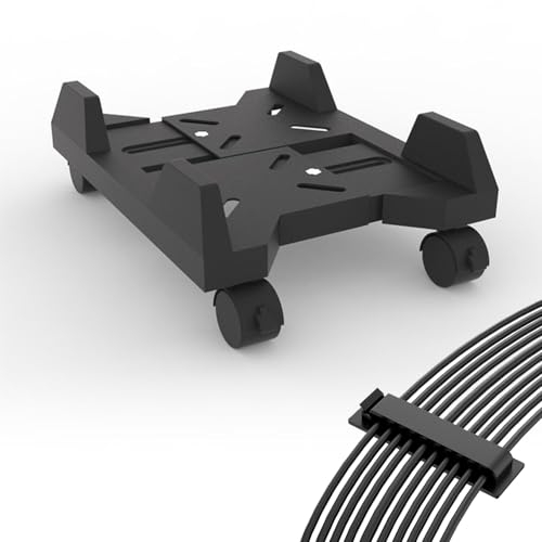 Niciksty Mobiler CPU Ständer Für PC mit Selbstklebende Kabelführungsclips, Verstellbarer Computer-Tower-Ständer mit 4 Rollen, CPU-Wagen Unter Schreibtisch - Schwarz