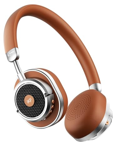 iKF Rona Retro Bluetooth Headphones, Adaptive Noise Cancelling Wireless On Ear Headest, Hi-Res Audio, 75H Playtimes, Comfortable with 5 Mic, Ambient Sound, Vintage Style for Travel, Office(Brown)