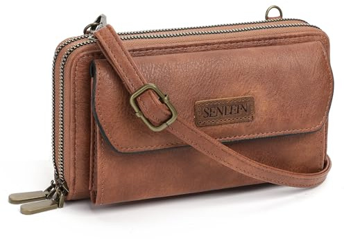 SENDEFN Umhängetasche Damen, Crossbody Bag Handytasche zum Umhängen, Kleine Handy Umhängetasche mit Verstellbarem Schultergurt, Doppel Reißverschluss Geldbörse Damen