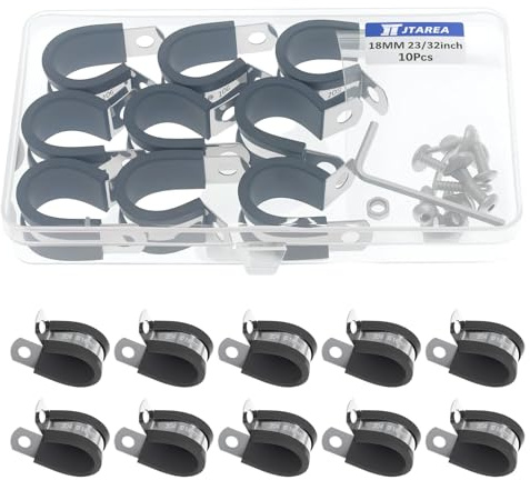 JTAREA 18MM Abrazaderas de Cable Clips de Goma P Abrazaderas de Manguera 23/32 Abrazadera de Tubo de Acero Inoxidable P Clip de Gomas con Tornillos