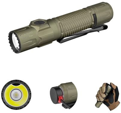 OLIGHT Warrior Ultra 2500 Lumen Taktische Taschenlampe, kompaktes, wiederaufladbares, helles Licht mit Annäherungssensor, geeignet für Notfall, Outdoor, Jagd, Suche Olivgrün
