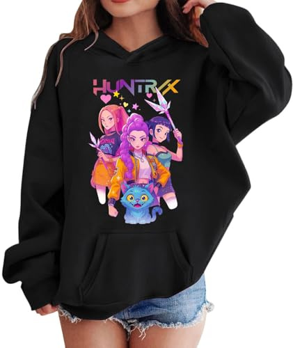 Générique Sweats À Capuche Fille Garçon Kpop D-Demon H-Hunters Sweats À Capuche Huntrix Huntr/X Rumi Mira Zoey Enfants Mode Filles Mignon Sweat À Manches Longues Hauts Décontractés Hoodie