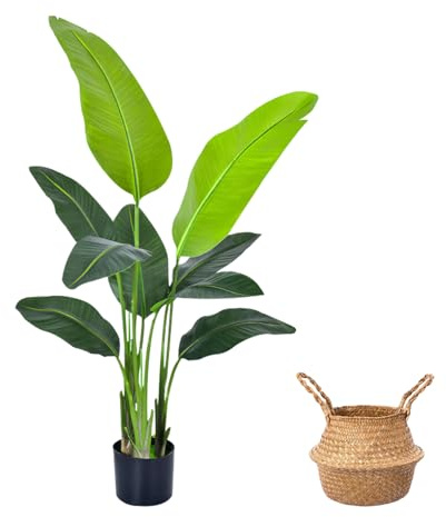 SEHAUSEU Planta Artificial de pájaro del paraíso de 120 cm Palmera Tropical Artificial con 9 Hojas Plantas Artificiales en Maceta para Interior Exterior hogar salón Oficina jardín decoración (1)