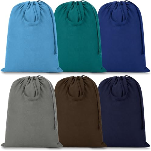 Zhehao 6 Packs Canvas Laundry Bags 20 x 28 Thick Heavy Duty Cotton Laundry Bag with Handles & Drawstring Fit a Basket or Hamper Perfect for College Dorm Apartment Dwellers and Travel (Cool Color)