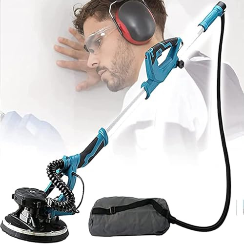 1800w Power Gips Slipmaskin Med Vakuum Dammuppsamlare, Vägg Slipverktyg Med 5 Hastigheter Och Utdragbar Stolpe, För Polering Av Grova Ytor Som In- Och Ytterväggar 20sheetsofsandpaper