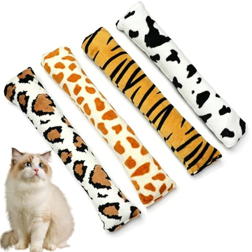 Bestwist Giocattoli con erba gatta, giocattolo per gatti con erba gatta e imbottitura in cotone PP, morbidi cuscini in peluche con stampa animale, per buster di noia ed esercizio di gioco (confezione