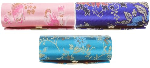 HEALSOPTHY Porte-Rouge à Lèvres à Main Ensemble de 3 Coffrets Compacts en Tissu Fermeture Sécurisée Organisateur de Maquillage Pratique pour Femmes à Emporter en Voyage ou Plusieurs Styles
