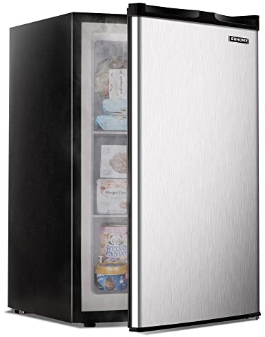 EUHOMY Upright freezer, 3.0 Cubic Feet, Single Door Compact Mini Freezer with Reversible Stainless Steel Door, Small freezer for Home/Dorms/Apartment/Office, Silver