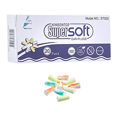 Kinbontop Mjuka öronproppar i skum, 38 dB SNR, brusreducering, hörselskydd – blandad färg (20-pack)