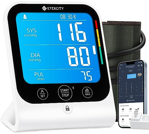 Etekcity Bluetooth Blood Pressure Monitor, FSA-HSA Eligible, Smart Upper Arm Automatic BP Machine with App, Wide Cuff 8.6-16.5, Irregular Heartbeat Detection,Home Medical Diagnostic Kit Wearables