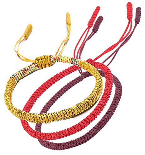 PALMFOX Pulsera de la suerte tibetana Pulseras tejidas hechas a mano Hombres Mujeres Pulseras de la suerte de cuerda roja para protección