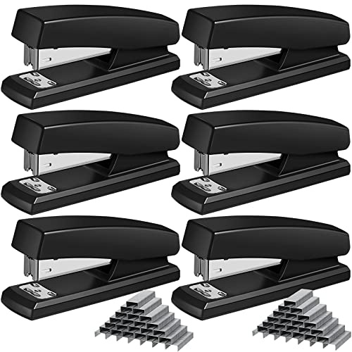 Yahenda 6 Pieces Metal Desktop Stapler with Staples Heavy Duty 25 Sheet Capacity Black Remover Stapler for Desk Office School