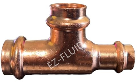 (5Pc) EZ-FLUID 3/4 X 1/2 X 3/4 Copper Press Reducing Tee Fitting,Heavy Duty No Lead Copper Pressure Press 3 Way Reducer Tee Fittings w/Propress Press Pipe Plumbing Connection