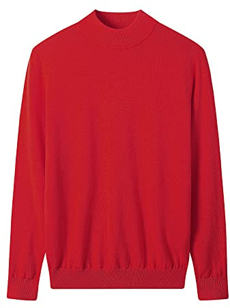 Mock Neck Ulltröja Herr Vinter Varm Merino Ren Ull Stickad, Röd, L