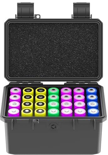 KIWIFOTOS Batterie-Organisator Hartbox für 18650 Batterien, stoßfest und wasserdicht Batterie-Lagerung Halter mit Lock Hole- 28 Slots für Camping und Home Schublade