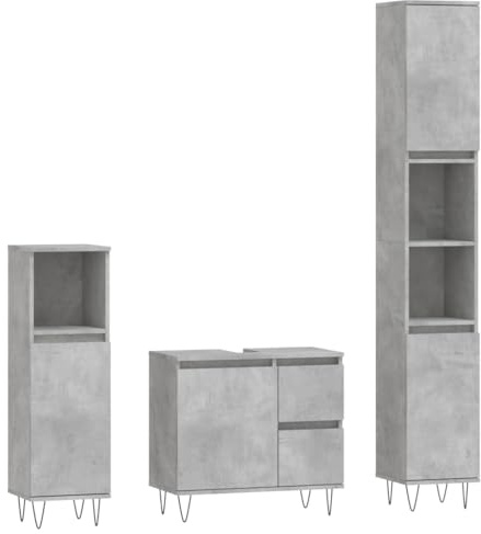 vidaXL Set Mobili da Bagno 3 pz Grigio Cemento in Legno Multistrato