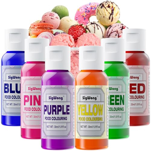 Food Colouring Set - 6 Vibrant 30ml Food Grade Liquid Food Colouring, Edible Icing Colours for Dessert Decoration, Cake Decorating, Baking, Easter Eggs, Holiday Biscuits - Vegan