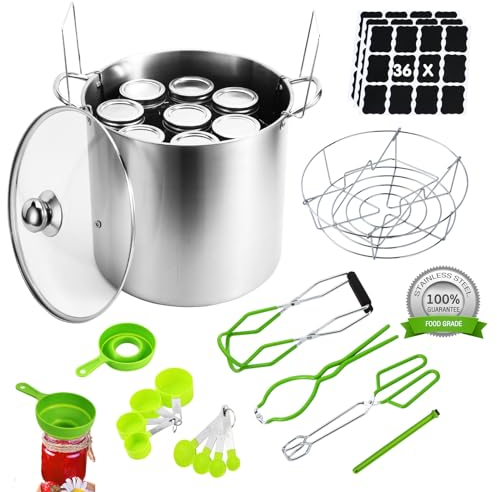 VOKFLYA Complete Canning Kit, 20 Quart Stainless Steel Canning Pot, Green, Rectangular, Water Bath Canner, Starter Kit with Rack, Tongs, Jar Lifter, Funnel, Labels