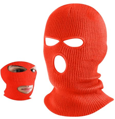 BBTO Pasamontañas de Punto de 3 Agujeros Cubierta Facial Completa de Invierno de Protección Pasamontañas de Esquí Térmico Bufanda Calentador de Cuello para Actividades (Naranja)