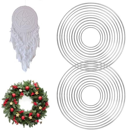 22 Stück Metallringe Drahtringe Deko Ringe Makramee Zubehör Ringe zum Basteln Aufhängen Traumfänger DIY Floral Hoop Wandbehang Handwerk Floristik Hochzeitskranz (4/5/6/7/8/10/12/14/16/18/20cm)