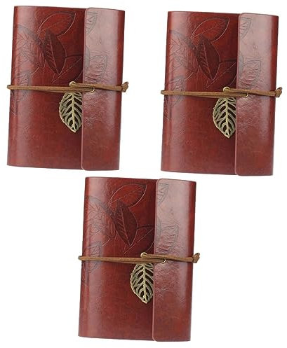 NUOBESTY Mini Diario Vintage De 3 Piezas Con Cubierta De Cuero Sintético 85 Páginas Cuaderno En Para Viajes Escritura Y Bocetos Color Rojo Oscuro.