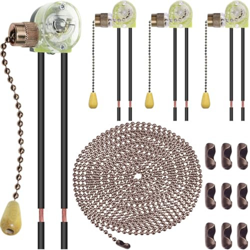 Xiatiaosann 4 interruptores de luz para ventilador de techo, interruptor de encendido y apagado SPST de dos cables con cable de cadena de repuesto para lámpara de pared, ventilador, lámpara de mesa