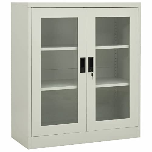 Homgoday Büro-Aktenschrank, multifunktionaler Schrank, Büroschrank, abschließbar, Schrank aus gehärtetem Glas, für Büro, Wohnzimmer, Metall, Büroschrank, Hellgrau, 90 x 40 x 105 cm