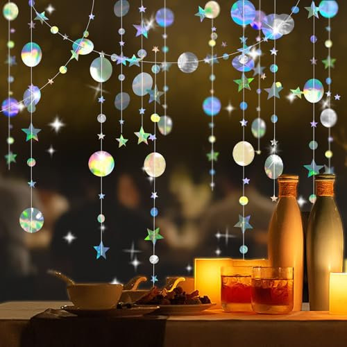 Zamety 65 Piedi Glitter Ghirlanda Rotondo Stelle, 5 Pezzi Luccicanti Ghirlanda di Carta, Ghirlande Carta Decorative Scintillanti Rotondo Stella Decor per Compleanni, Matrimoni, Feste di Natale
