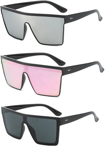 DKDDSSS Occhiali da Sole Donna Rettangolari Quadrati, Vintage Flat Top Oversize con Protezione UV400 Retrò