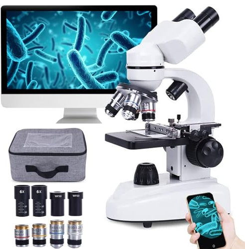 Ultra-HD DatorskäRm BinokuläRt Mikroskop, Elektroniska Okular + MobiltelefonhåLlare, 4 Objektiv HåL Undervisningsversion, Med LaboratorietillbehöR/Objektiv/Okularset,30000X