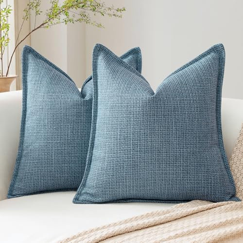 Artscope 2er Set Kissenbezüge Einfarbig Wurfkissenbezug Leinen Kissenbezug 40x40 cm Moderne Kissenhülle Dekokissen Sofakissen für Wohnzimmer Schlafzimmer Zuhause Dekor Blau