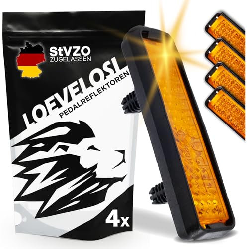 LOEVELOSI 4X Orange Pedalreflektoren Set StVZO-zugelassen, Einfache Montage, Robuster Kunststoff, Für Standard Fahrrad-Pedale Rückstrahler Fahrrad-Reflektoren & Leuchtclipse zum Nachrüsten