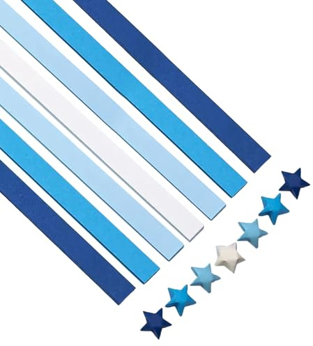 Lonwiner Set di 1350 strisce di carta a forma di stella, 7 costellazioni stampate, strisce di carta origami, strisce di carta portafortuna (blu, 1350 pezzi)