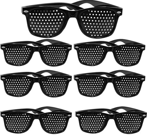 YEWCEP 6 Paar Rasterbrille, Augentrainer Lochbrille, Schwarze Rasterbrille Pinhole Glasses, Multidot Brille, Gitterbrille mit Faltbaren Bügeln für Augen-Training