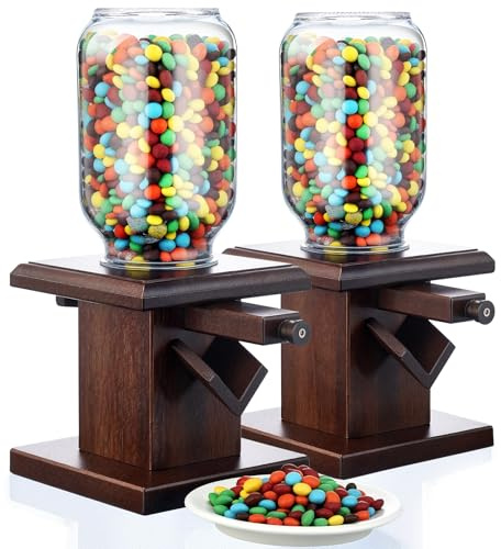 Maxdot 2 Pcs Wooden Candy Dispenser Machine Wood Cereal Storage Containers for Gummy Versatile Snack Storage Machine Dispenser Countertop Suitable for Candy Bean and Cereal(deep brown)
