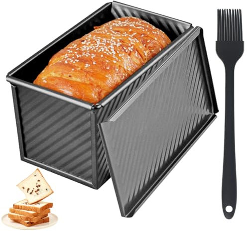 MIUUIPI Brotbackform mit Deckel, Toastbrot Backform mit Deckel, Antihaft Brotform Kastenform, Toastbrotform mit Ölpinsel, Brotformen zum Backen, Toasten, Sandwich, Kuchen (Schwarz)